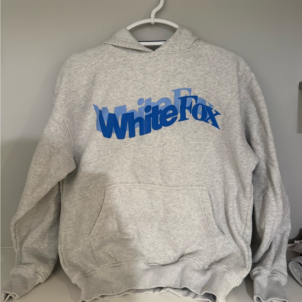 White Fox Boutique Gray Hoodie with Blue Logo